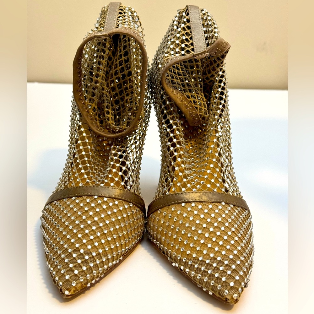 Chic Rhinestone Pointed Toe Ankle Boots - Sock Style with 4” heel